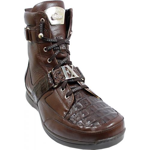 Fennix Italy 3257 Chocolate Genuine Caiman Hornback Crocodile and Calf Boots with Strap